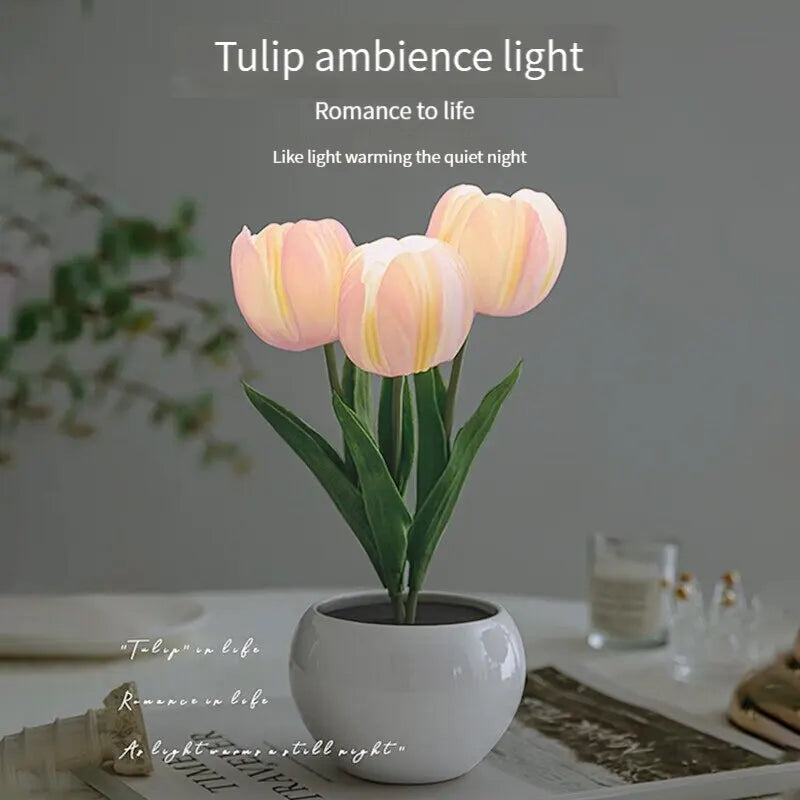 Tulip Night Light Home Decorative Flower LED Lamp Battery Power Dormitory Decor Lamp for Bedroom Bedside Tulip Sleep Light