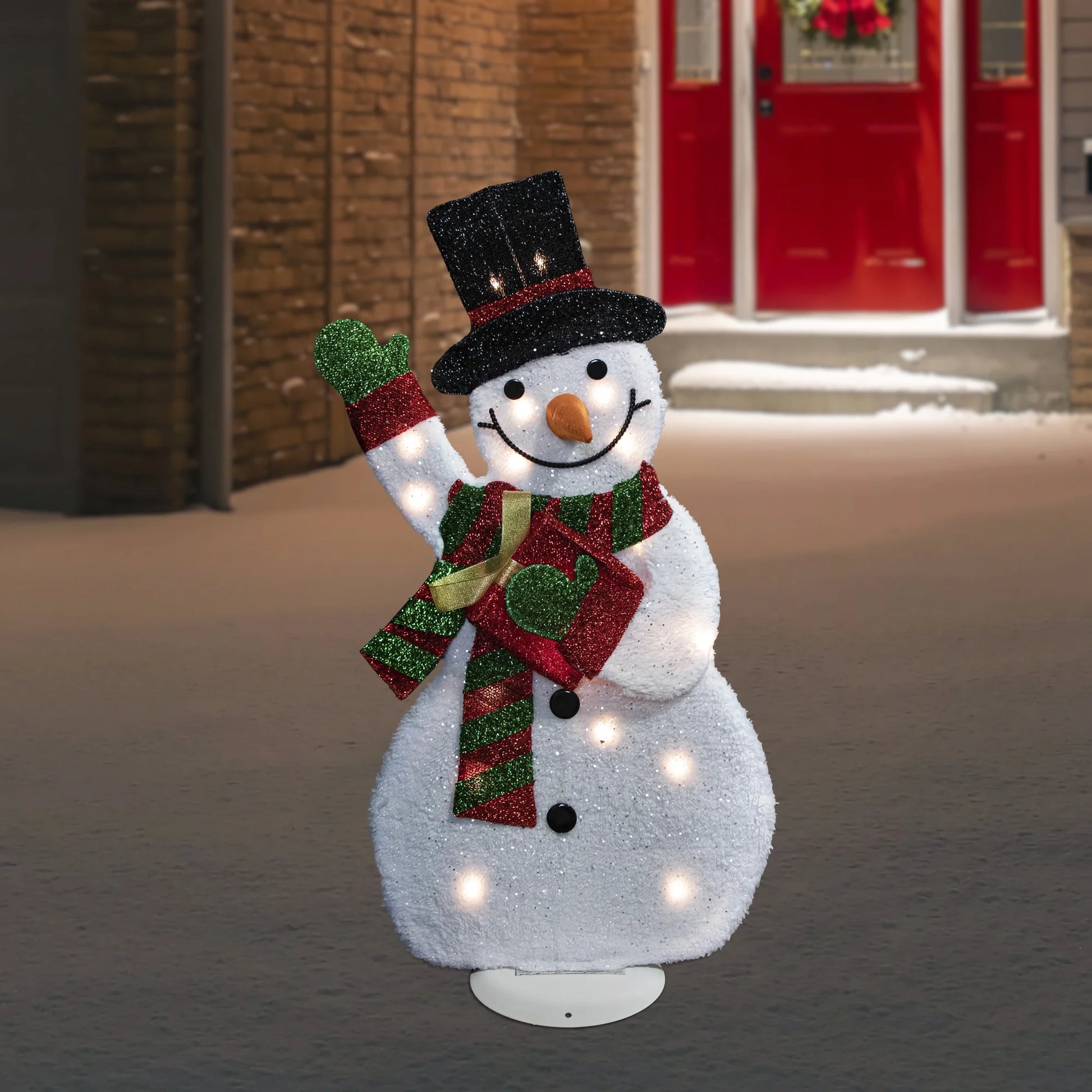 Lighted Waving Snowman Outdoor Christmas Decoration - 32" - Clear Lights