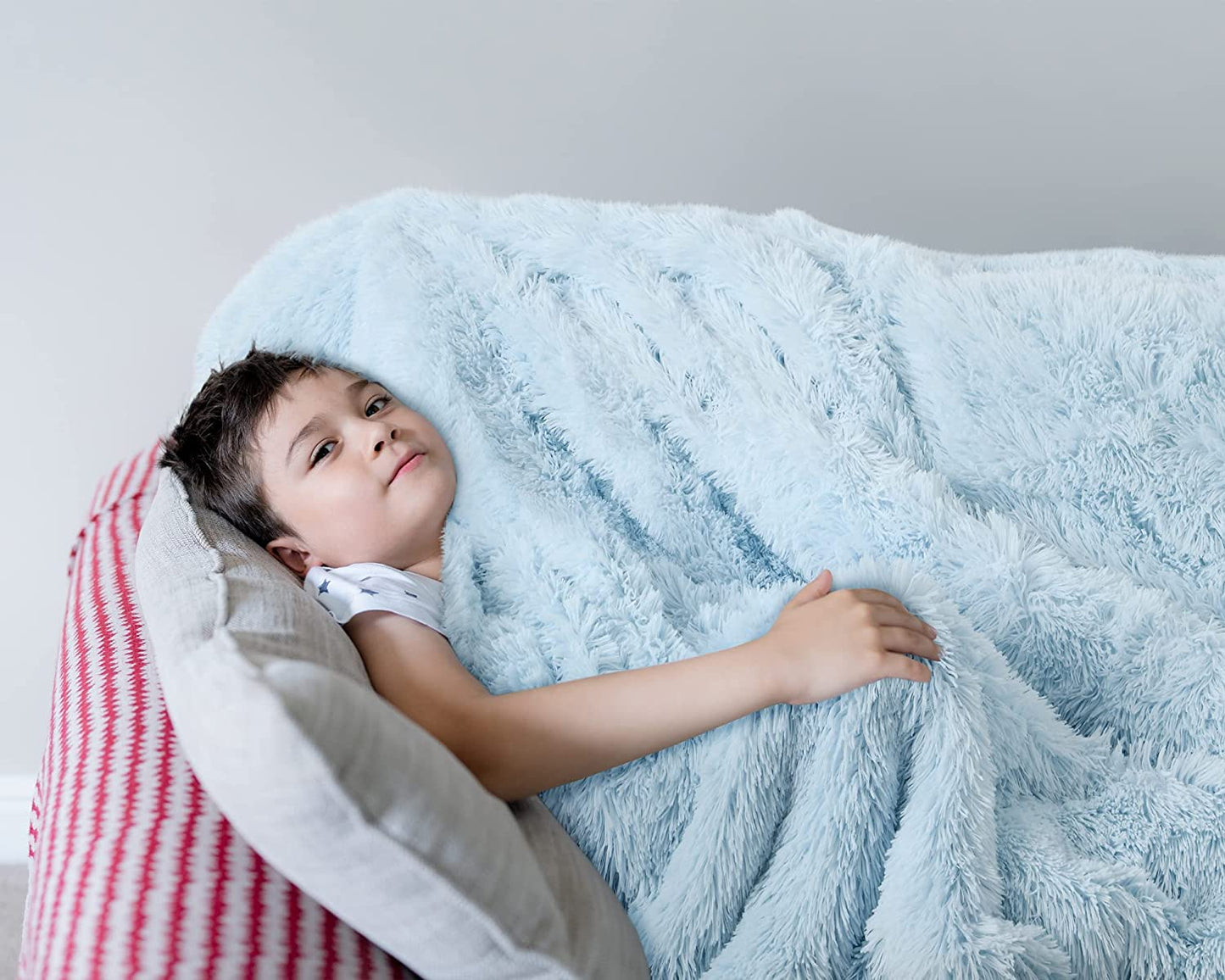 Light Blue Throw Blankets, Super Soft Shaggy Fuzzy Sherpa Blankets, Cozy Warm Lightweight Fluffy Faux Fur Blankets for Bed Couch Sofa Photo Props Home Decor, Washable 50"X60"