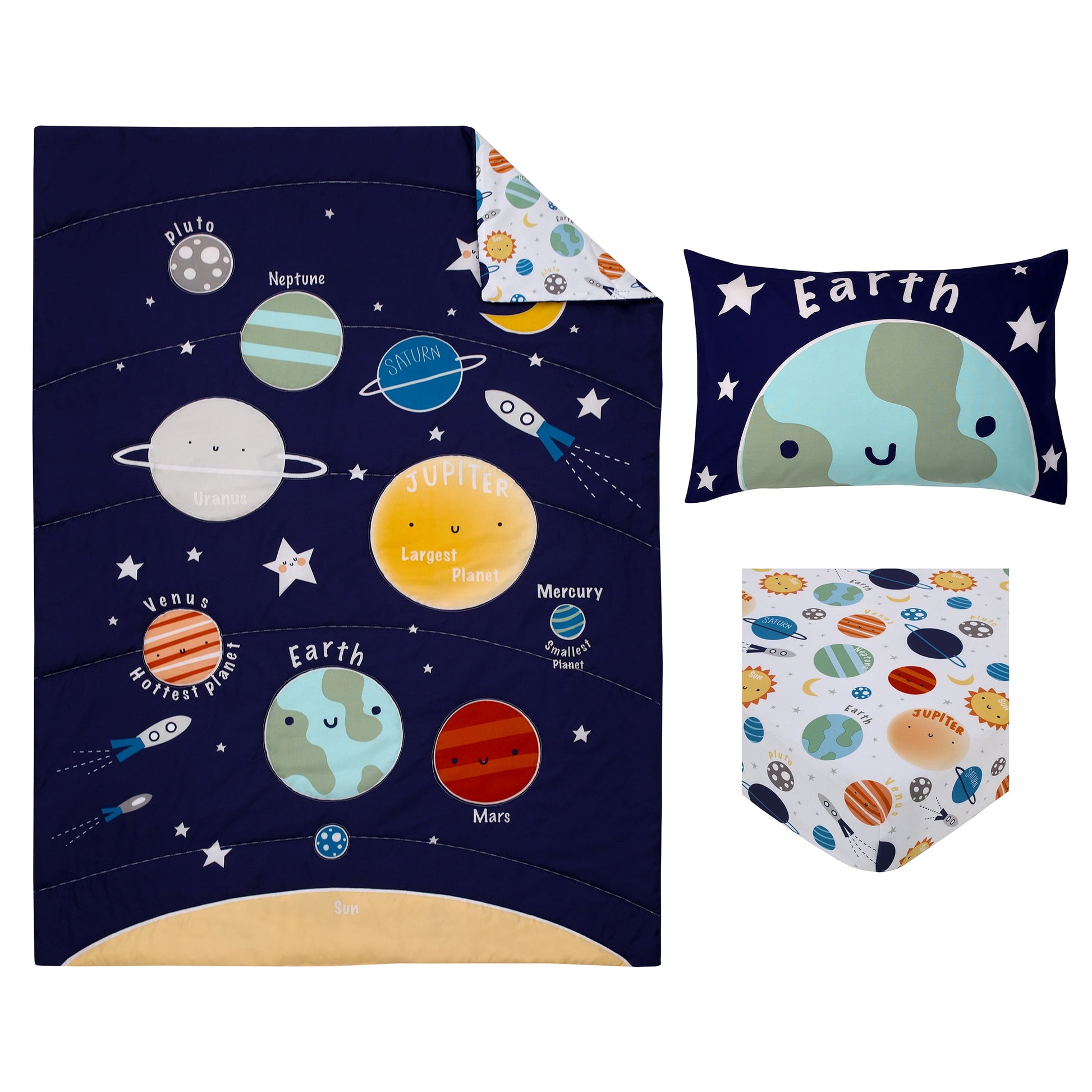 Space Glow-In-Dark 3-Pc Toddler Bed Set, Comforter, Sheet, Pillowcase