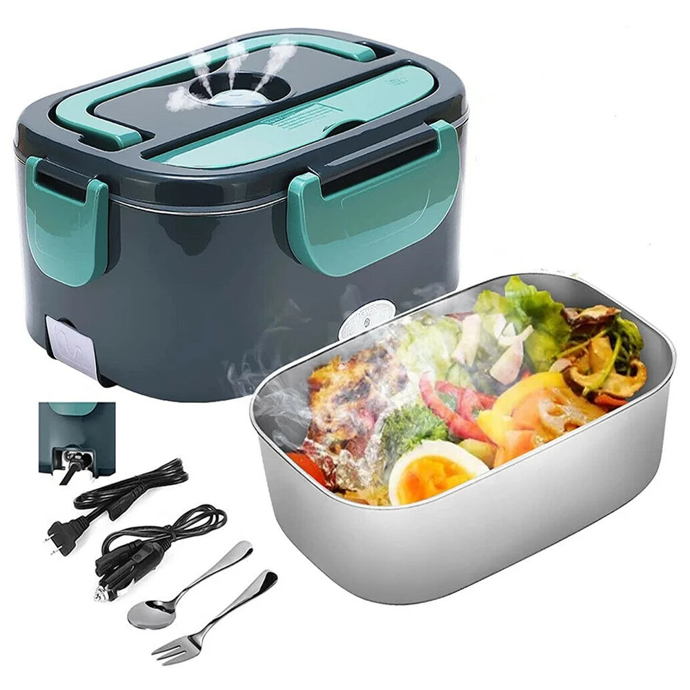 2 in 1 110V 12V Stainless Steel Electric Heating Lunch Box Car Office School Food Warmer Container Heater Lunch Box Set